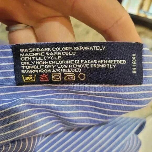 Nautica Men's Power Blue White Striped Cotton Dress Shirt - Picture 9 of 10